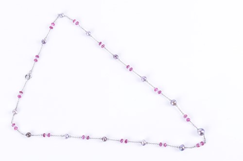 Lot 8 - A platinum, diamond, pink tourmaline, and...