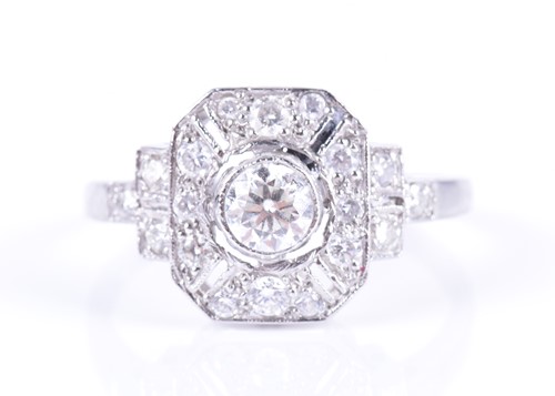 Lot 681 - A platinum and diamond cluster ring, centred...