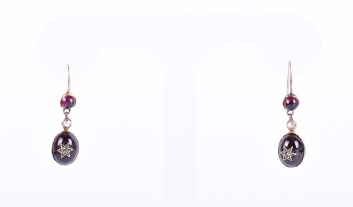 Lot 133 - A pair of Victorian garnet and diamond drop...