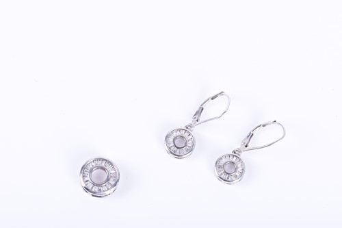 Lot 293 - A pair of 14ct white gold and diamond halo...