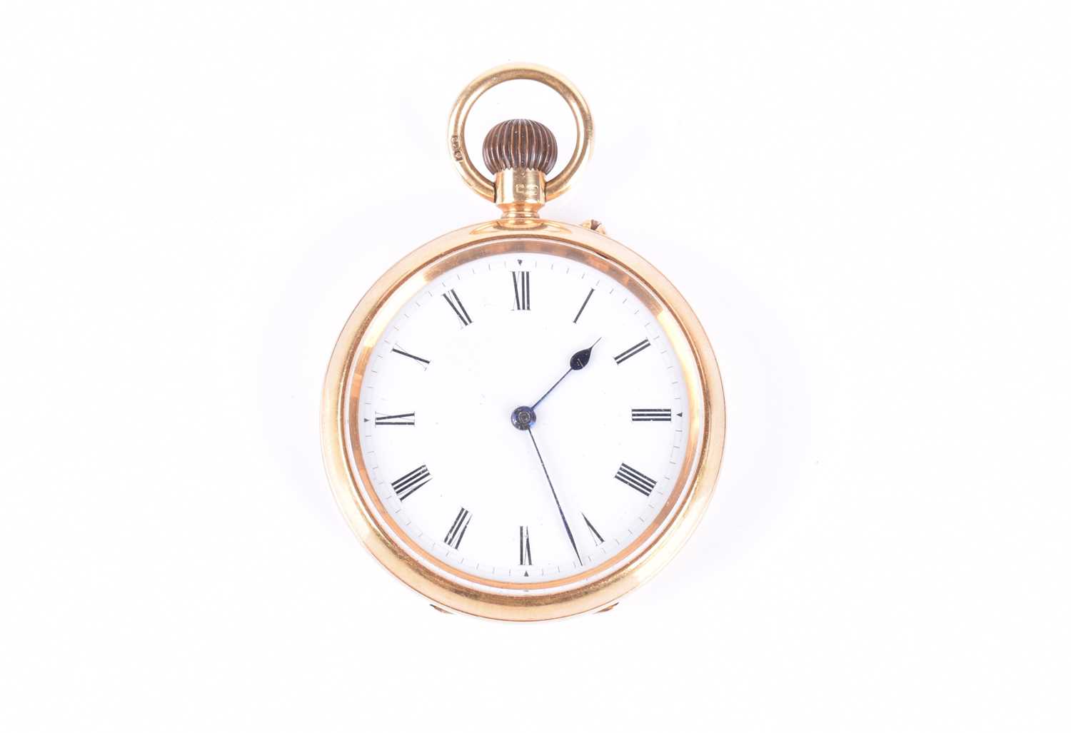 Lot 458 - An 18ct yellow gold open-faced pocket watch...