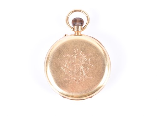 Lot 458 - An 18ct yellow gold open-faced pocket watch...