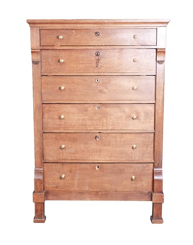 Lot 511 - A 19th century oak tall chest of drawers,...