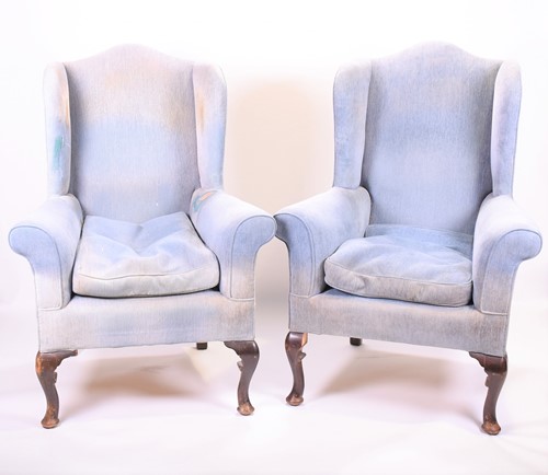 Lot 153 - A pair of large 19th century wingback mahogany...