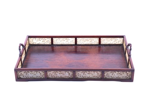 Lot 269 - A Chinese hongmu tray with pierced and carved...