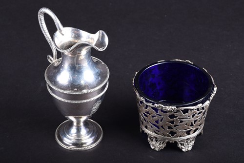 Lot 595 - A continental silver helmet shape cream jug,...