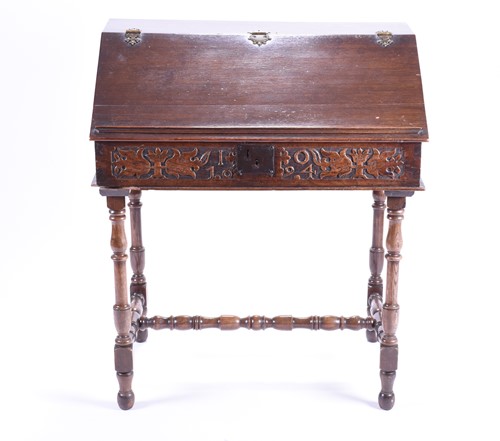 Lot 157 - A 17th century and later bible box on stand,...