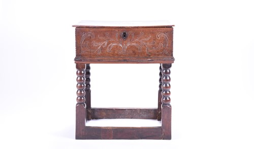 Lot 116 - A 17th century oak bible box on stand, of...