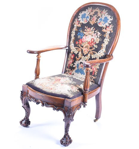 Lot 141 - A good early Victorian rosewood armchair, with...