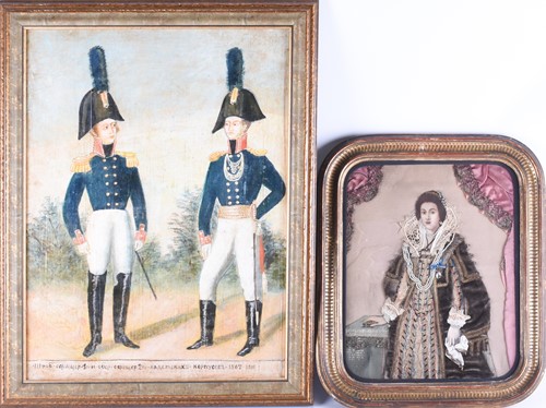 Lot 39 - A 19th century stump work style portrait,...
