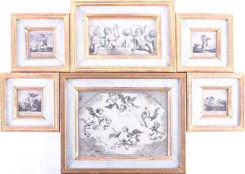 Lot 85 - Two gilt and eau de nil framed engravings,...