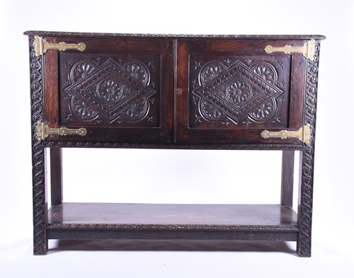 Lot 90 - A 19th century oak side cabinet / court...