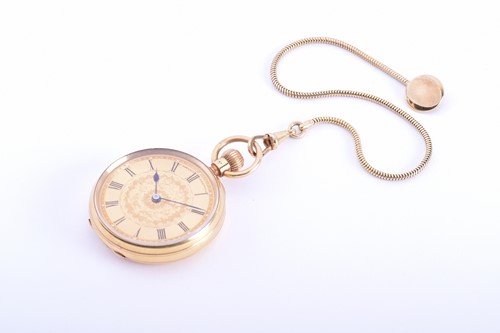 Lot 551 - An 18ct gold cased open faced fob watch, the...