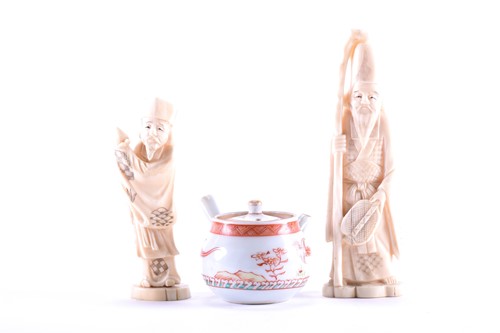 Lot 247 - Two Japanese marine ivory okimonos of Jurojin,...