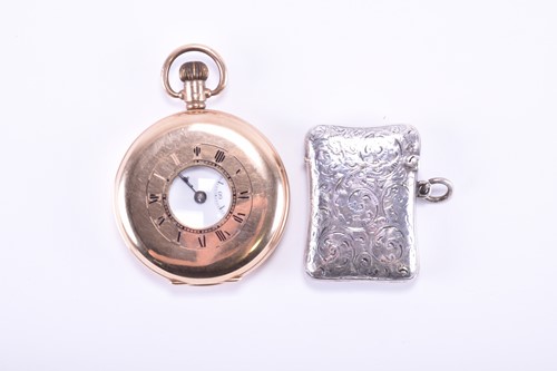 Lot 571 - A 9ct gold cased half hunter pocket watch, the...