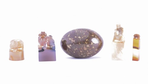 Lot 238 - Four Chinese carved agate and soapstone blank...