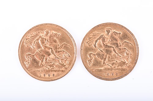 Lot 577 - Two Edward VII gold half sovereigns, 1902 & 1909