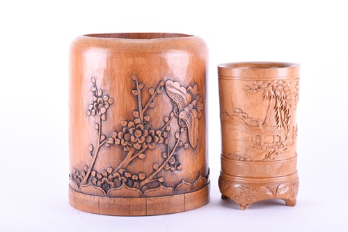 Lot 177 - A large Chinese carved bamboo bitong, possibly...