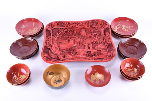 Lot 246 - A Chinese red lacquer rectangular plaque, mid...