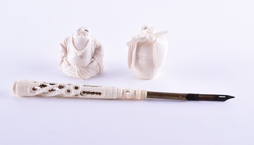 Lot 210 - Two Japanese cared ivory netsuke, late Meiji,...