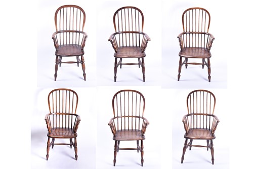 Lot 102 - A group of six 19th century yew and elm Windor...