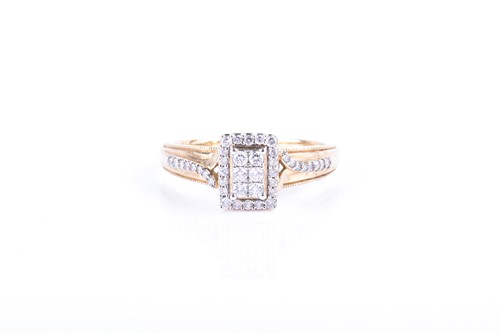 Lot 839 - A 9ct yellow gold and diamond ring the...