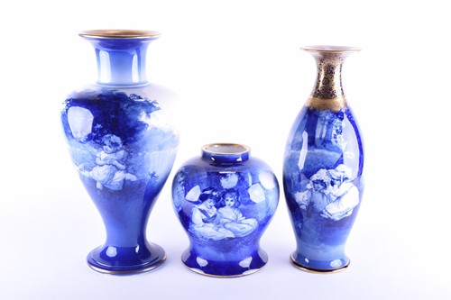 Lot 419 - Three large Royal Doulton blue children series...