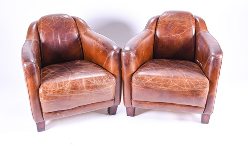 Lot 163 - A pair of Art Deco style leather armchairs,...