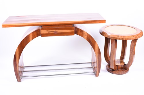 Lot 107 - An Art Deco style console table with curved...