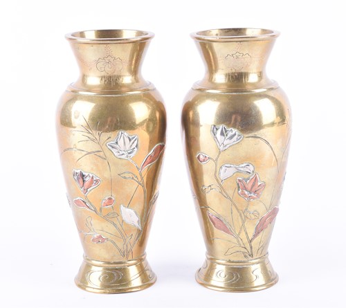 Lot 286 - A pair of Japanese polished bronze vases, late...
