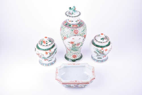 Lot 129 - A pair of Chinese Famille Verte vases and...