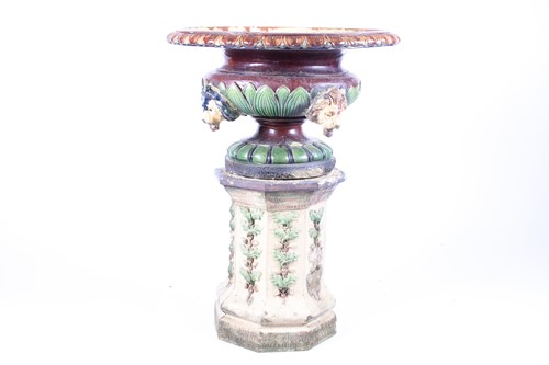 Lot 303 - A 19th century Hurlford majolica garden urn,...