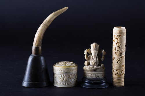 Lot 193 - A 19th century carved ivory figure of Ganesh,...
