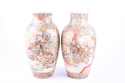 Lot 127 - A pair of Japanese satsuma vases, late Meiji...