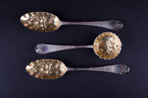 Lot 490 - A pair of Geo II silver table spoons, James...