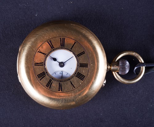 Lot 407 - A Continental 18ct gold case half hunter...