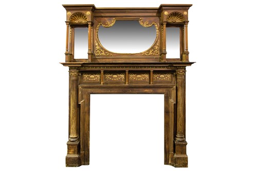 Lot 106 - A large Edwardian mirror-backed fire surround...