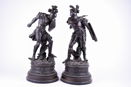 Lot 273 - A pair of large patinated spelter figures of...