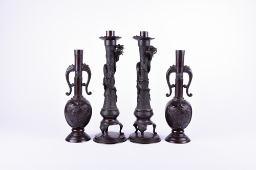 Lot 164 - A pair of late 19th century Japanese patinated...