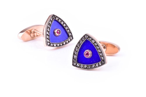 Lot 811 - August Hollming. A pair of rose gold, diamond,...