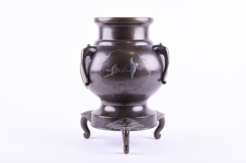 Lot 259 - A Japanese bronze vase, Meiji period, the...
