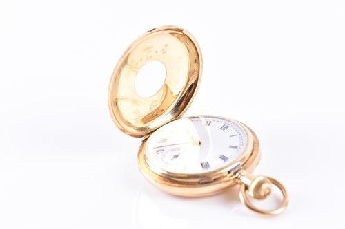 Lot 425 - An 18ct yellow gold ladies half hunter pocket...
