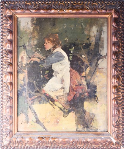 Lot 74 - Hugh Munro (1873-1928) Scottish, a young girl...