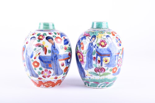 Lot 250 - A near pair of Kangxi period porcelain caddies,...