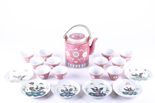 Lot 218 - A ten thousand blessing teapot and nine tea...