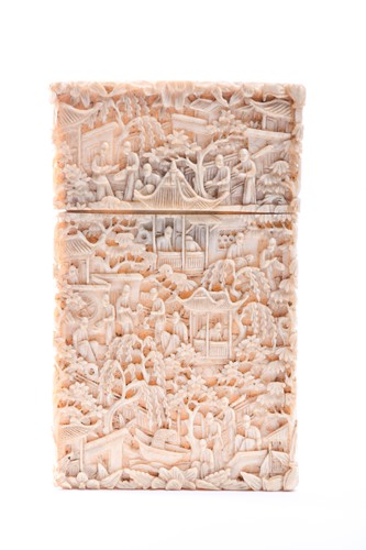 Lot 246 - A Chinese Canton carved ivory card case, circa...