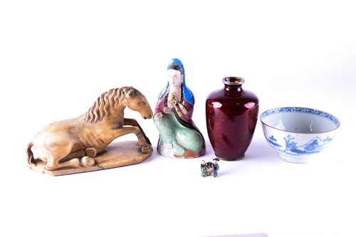 Lot 255 - A Japanese Akasuke ginbari enamel vase, Taisho,...