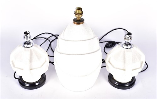 Lot 305 - A pair of crackle-glaze ceramic and chrome...