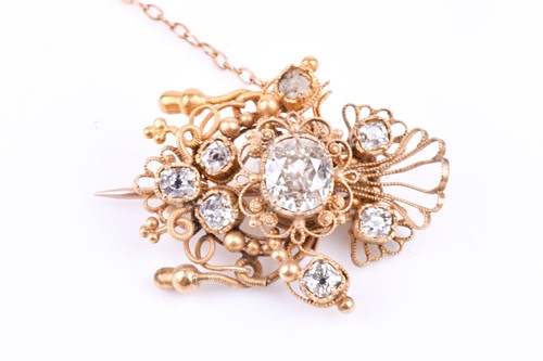 Lot 537 - A 19th century yellow gold and diamond brooch,...