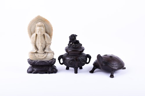 Lot 181 - A Japanese miniature bronze censer and cover,...